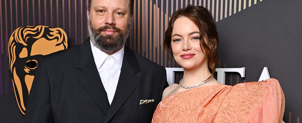 LONDON, ENGLAND - FEBRUARY 18: Yorgos Lanthimos and Emma Stone attend the EE BAFTA Film Awards 2024 at The Royal Festival Hall on February 18, 2024 in London, England. (Photo by Gareth Cattermole/BAFTA/Getty Images for BAFTA)
