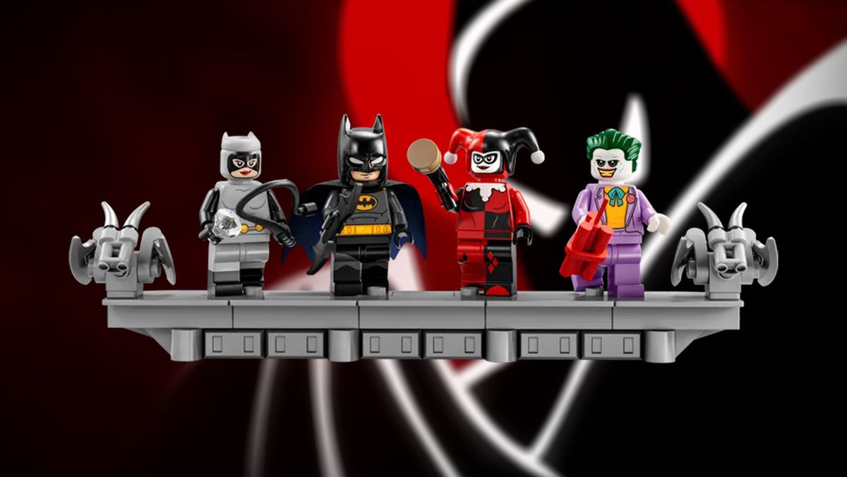 Art clé des minifigs Batman, Catwoman, Harley Quinn et Joker incluses dans l'ensemble Lego Gotham Skyline