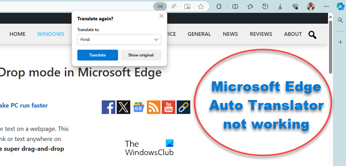 Le traducteur automatique Microsoft Edge ne fonctionne pas
