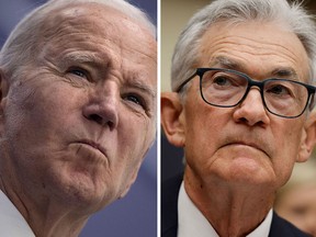 Le président américain Joe Biden, à gauche, et le président de la Réserve fédérale, Jerome Powell, tablent tous deux sur un relâchement progressif des pressions sur les prix cette année.