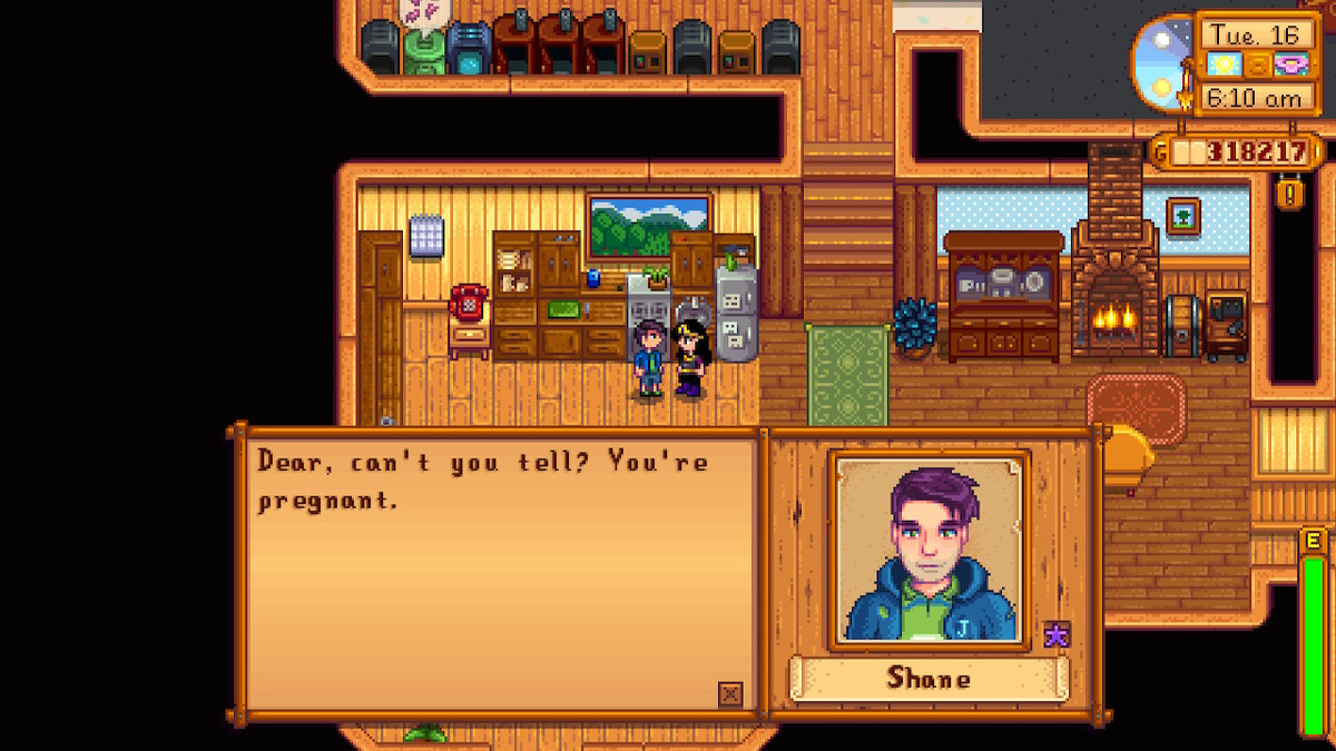 Shane de Stardew Valley dit à un avatar de joueur qu'il est enceinte