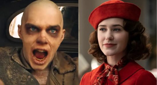 Nicholas Hoult in Mad Max: Fury Road and Rachel Brosnahan The Marvelous Mrs. Maisel, pictured side by side.