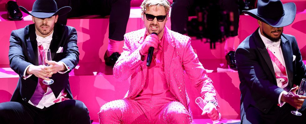 Ryan Gosling performs 'I'm Just Ken' from "Barbie" at the 96th Annual Oscars held at Dolby Theatre on March 10, 2024 in Los Angeles, California.