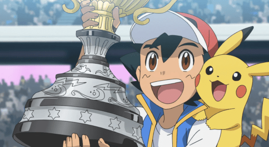 Ash and Pikachu with the trophy in Pokemon