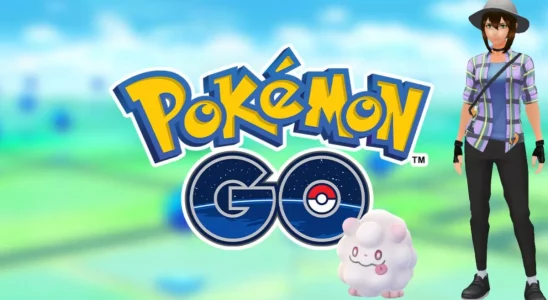 Image of the Pokemon GO map and logo, with an avatar standing next to a Swirlix buddy Pokemon