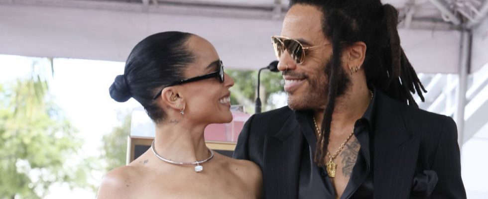 Zoë Kravitz poses with Lenny Kravitz during his Hollywood Walk of Fame Star Ceremony on March 12, 2024 in Hollywood, California.